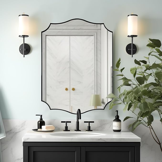 ANDY STAR Black Bathroom Vanity Mirror, 22x30 Irregular Wall Mirror, Scalloped by ANDYSTAR