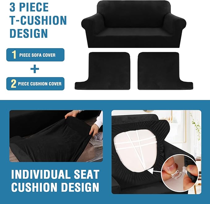 H.VERSAILTEX Sofa Cover 3 Piece T Cushion Loveseat Slipcovers Thick Velvet - Image 4