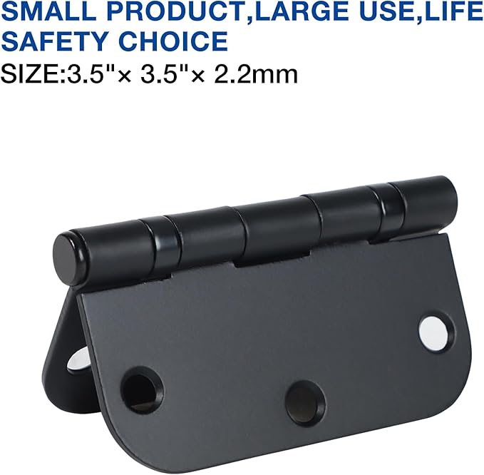 6 Pack No Squeak Matte Black Door Hinges 3.5 Inch 5/8"Radius Round Ball Bearing - Image 6