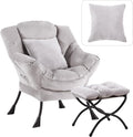Large Lazy Chair with Ottoman, Accent Reading Chair with a Soft Grey Throw by HomeEastllyHome