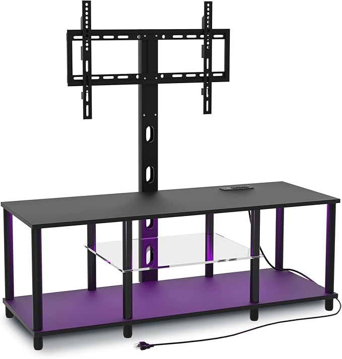 TV Stand with Mount and Led Light，Black TV Stand with Power Outlets by Lazyvan