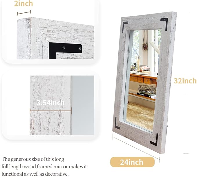 YOSHOOT Rustic Wooden Framed Wall Mirror, Natural Wood Bathroom Vanity Mirror - Image 3