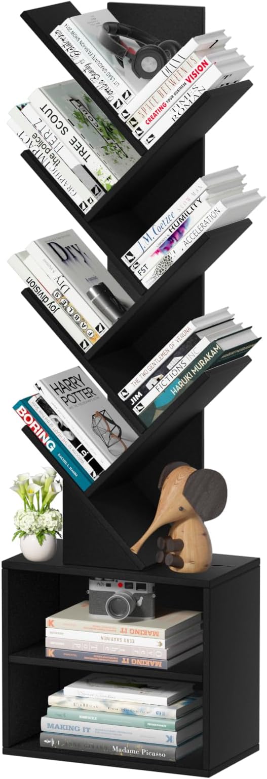 10 Tier Tree Bookshelf, Floor Standing Wood Tall Bookcase by SHEEPAM