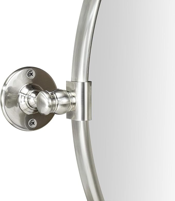 TEHOME Round Pivot Bathroom Mirror Brushed Nickel Circle Metal Framed Tilting - Image 5