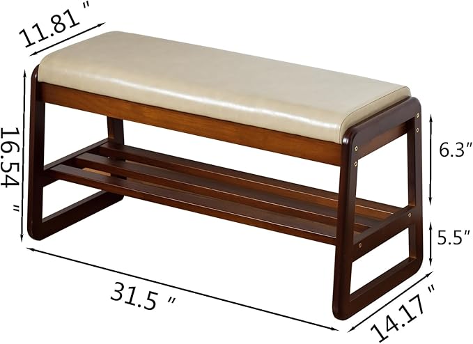 Solid Wood Shoe Bench, 2-Tier Entryway Bench - Image 2
