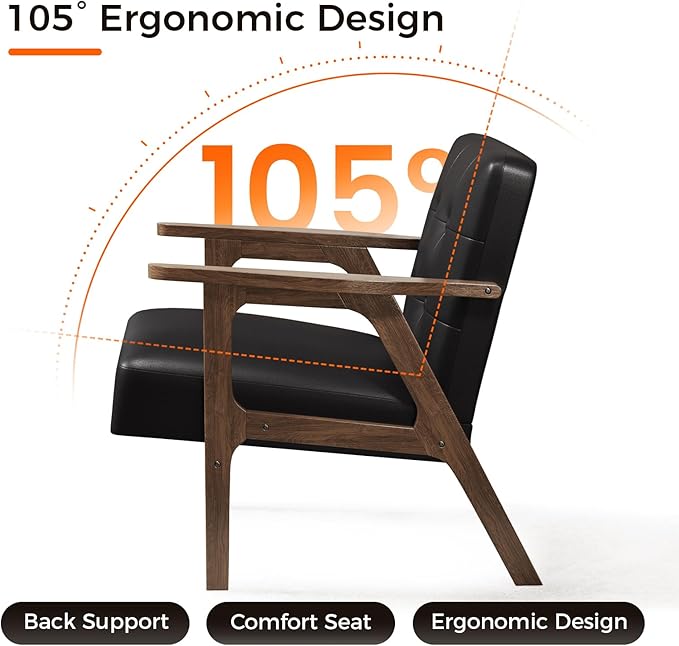 Casaottima PU Leather Accent Chair Mid Century Comfy Cozy Chair - Image 7
