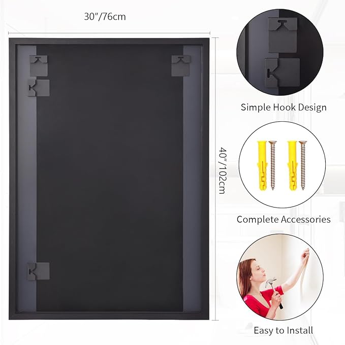 Koonmi Black Mirrors for Wall, 30x40 Inch Bathroom Mirror, Rectangular Wall - Image 6