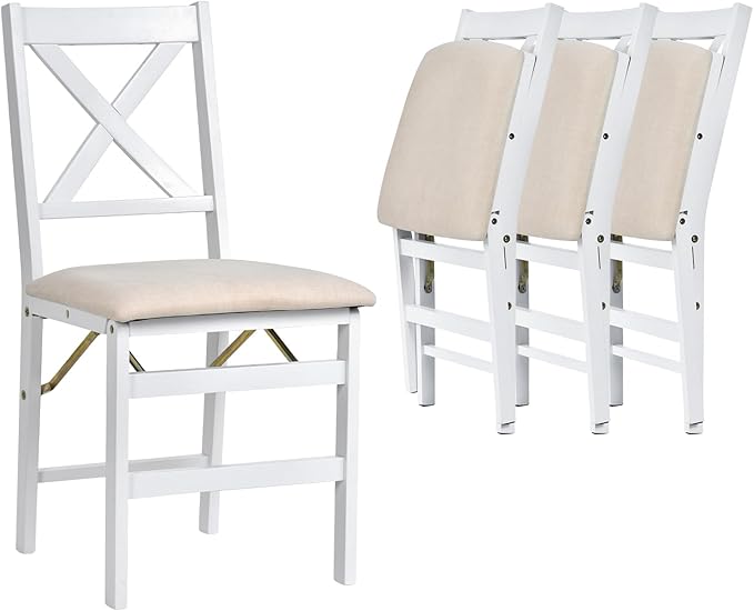 COLAMY Folding Dining Chairs Set of 4 – White Wooden Dining Room Chairs - Image 3