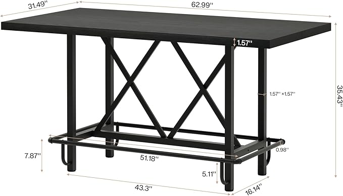Tribesigns Bar Table, Industrial Counter Height Pub Table - Image 2