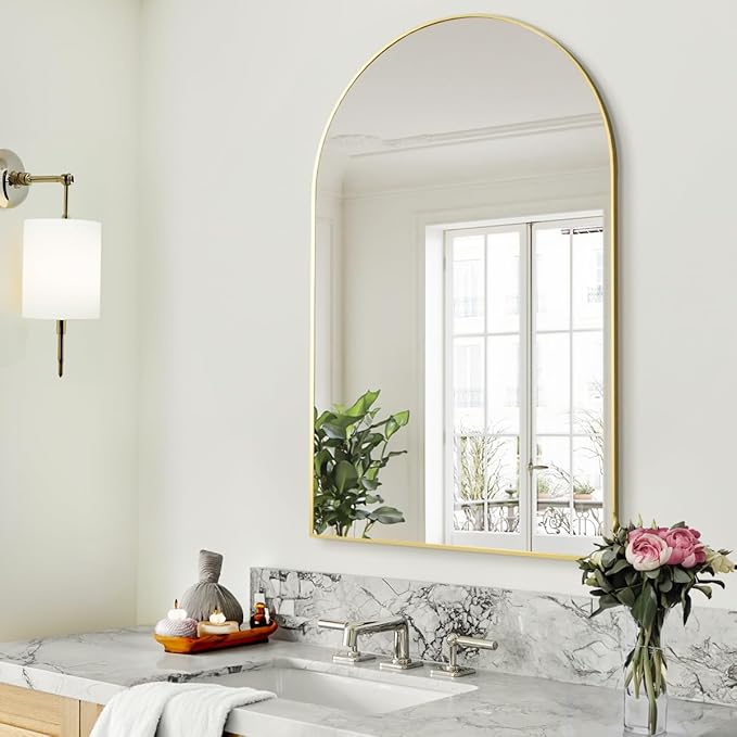 BEAUTYPEAK 24"x36" Arch Bathroom Mirror, Wall Mounted Vanity Metal Frame Mirror - Image 7