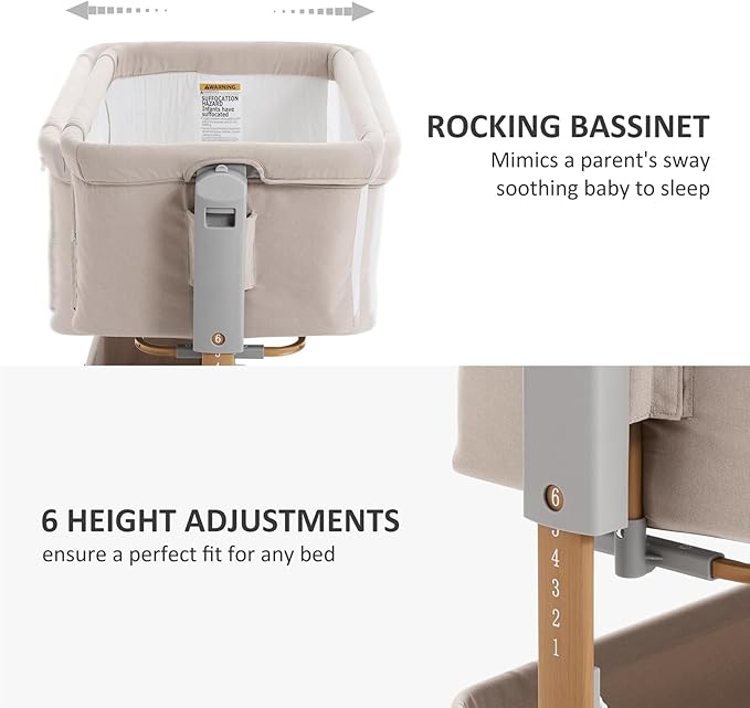 3 in 1 Baby Bassinet, Rocking Bassinet, Bedside Bassinet, 6-Height Adjustable - Image 3