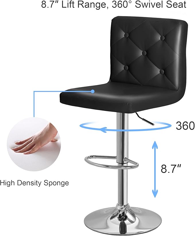 VECELO Adjustable Bar Stools Set of 2, Bar Height Stools - Image 6