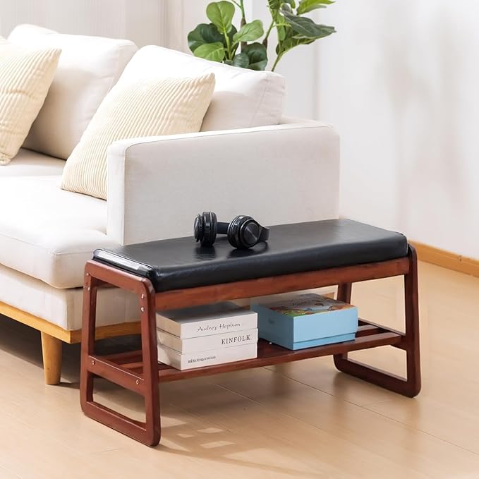 Solid Wood Shoe Bench, 2-Tier Wooden Entryway Bench, Modern Shoe Rack - Image 6