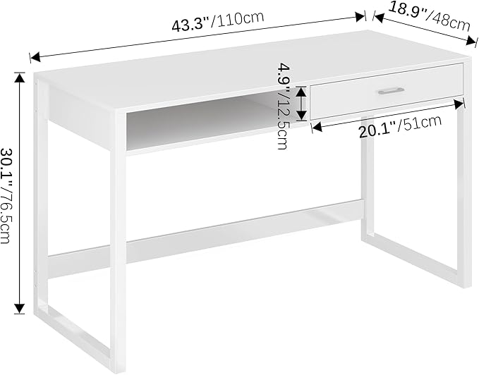 4NM 43.3" Computer Desk with Drawer, Morden White Home Office Desk, Study - Image 3