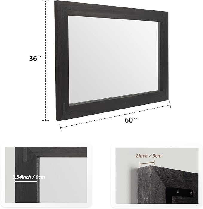 YOSHOOT Rustic Wooden Framed Wall Mirror, Natural Wood Bathroom Vanity Mirror - Image 4