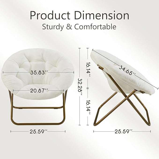 Saucer Chair Faux Fur with Soft and Thick Padded Seat Metal Frame, Modern Style - Image 3