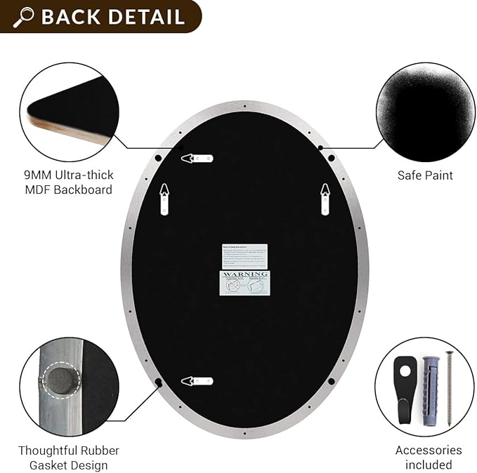 ANDY STAR Brushed Nickel Mirror Bathroom, 24x32 Inch Brushed Nickel Oval Mirror - Image 6