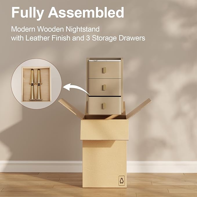 Narrow Nightstand with Drawers, Narrow Side Table Leather, Small Bedside Tables - Image 6