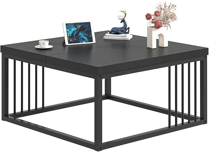 FOLUBAN Black Coffee Table, Modern Square Center Table - Image 8