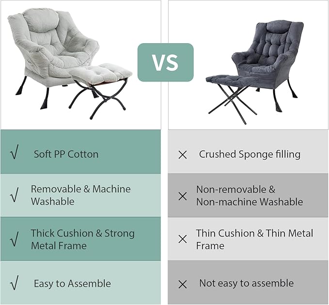 Lazy Chair with Ottoman, Modern Chair with Folding Footrest, Lounge Accent Chair - Image 9