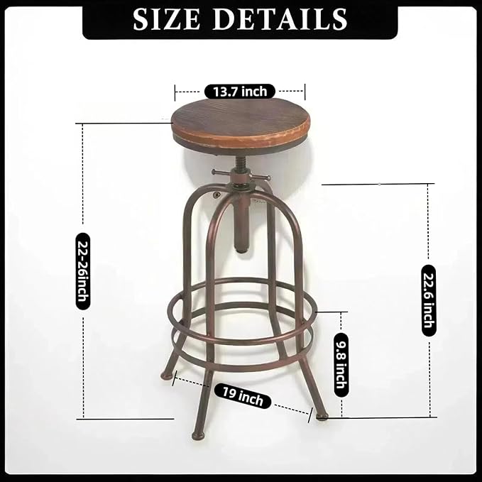 Set of 2 Industrial Bar Stool-Retro 26-32.3inch Swivel Stools-Extra Tall - Image 3