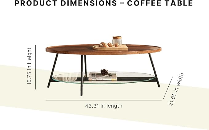 Shrine Glass Coffee Table, Glass and Wood Table, 43.3" D x 21.6" W x 15.7" H - Image 2