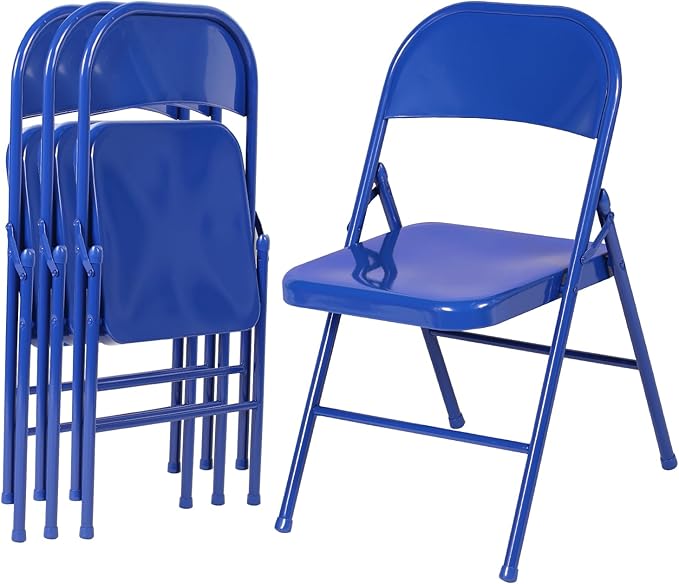VECELO Metal Folding Chairs 4 Pack, Double Hinged Steel Frame Easy by VECELO