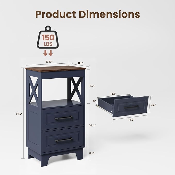 Tall Nightstand Set of 2 Side Table - Image 3