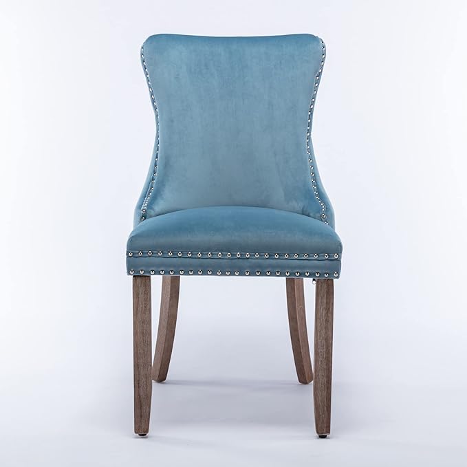 PacknWood Acosure Set of 2 Velvet Upholstered Wing-Back Dining Chair - Image 4