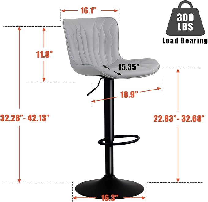 YOUNIKE 3 Grey Bar Stools Modern Swivel Counter Height Bar Chair - Image 2