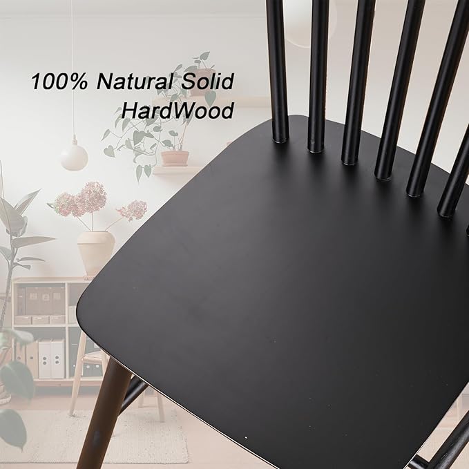 Wooden Windsor Dining Chairs Set of 2 Wood Dining Room Chair Black Spindle Side - Image 4