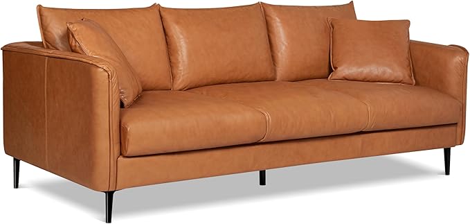 Valencia Jasper 85" Cognac Tan Brown 3 Seater Full Leather Couch | Mid Century by ValenciaTheaterSeating