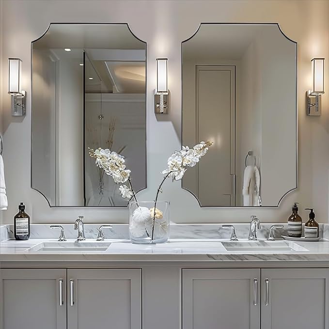 ANDY STAR 24x36 Inch Chrome Mirror, Scalloped Bathroom Mirror, Polished Chrome - Image 8