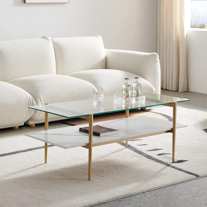 AGV LIGHTING Tadio Glass Coffee Table, Mid-Century Modern Coffee Table - Image 3
