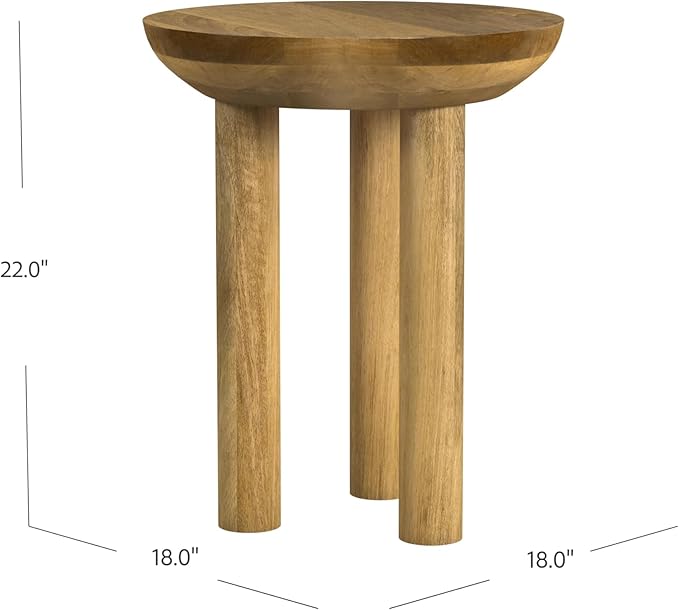 Natural Mango Wood 3-Leg End/Side Round Table - Image 3