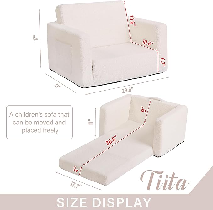 Tiita Kids Chairs for Toddler, 2-in-1 Toddler Soft Sherpa Couch Fold Out - Image 3