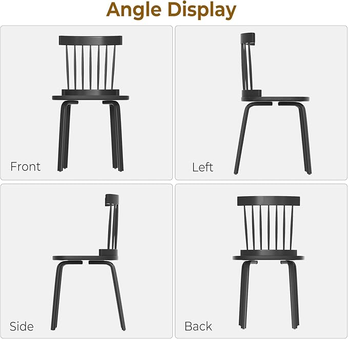 Unovivy Black Dining Chairs Set of 4, Wooden Windsor Chairs, Farmhouse Kitchen - Image 6