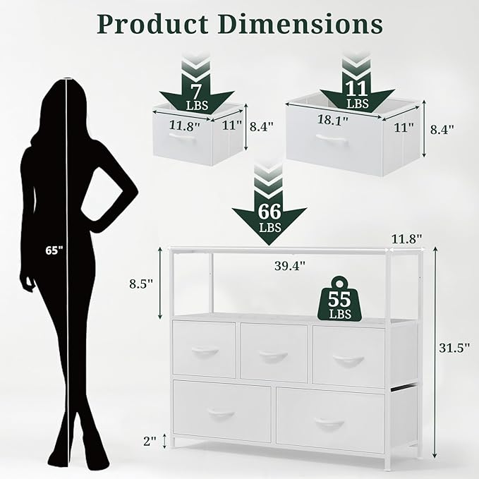 TV Stand, 5 Fabric Drawers Dresser Entertainment Center - Image 3