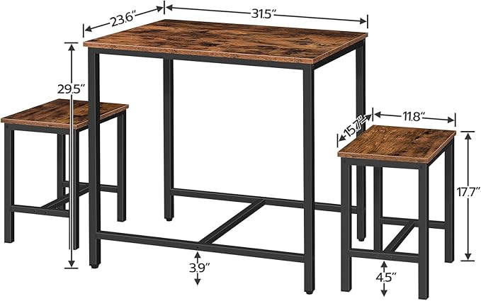 HOOBRO 3-Piece Industrial Dining Table Set, Kitchen Table, Space Saving Dinette - Image 5