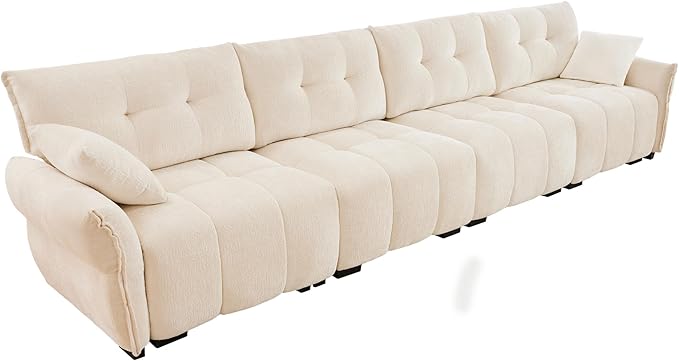 Modern Chenille Fabric 4-Seat Sofa w/ 2 Pillows, Premium Upholstery Living Room - Image 5
