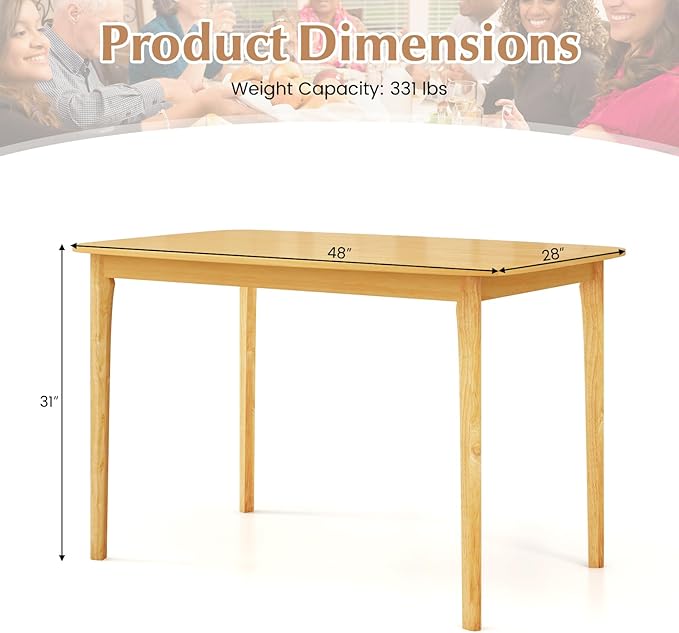 COSTWAY Dining Table, 48” Wooden Rectangular Kitchen Table - Image 3