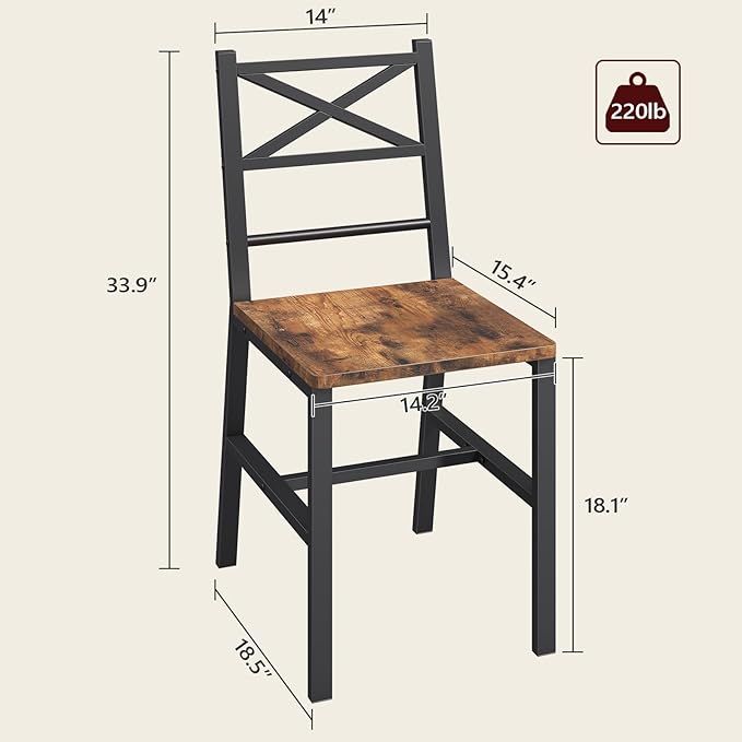 Dining Chair Set of 2, Rustic Wooden Kitchen Chairs - Image 5