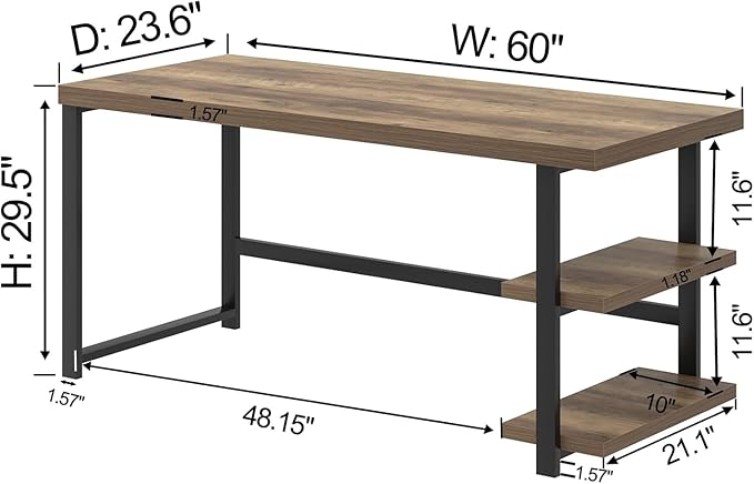 FOLUBAN 60 Inch Home Office Desk, Large Computer Desk - Image 2