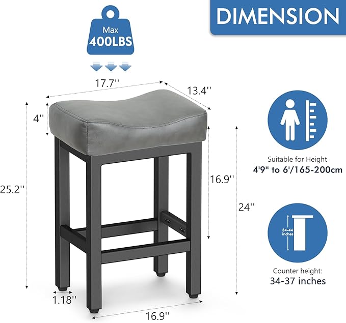 Counter Height Bar Stools Set of 3, 24 Inch Barstools - Image 2