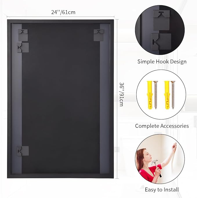 Koonmi Black Mirrors for Wall, 24x36 Inch Bathroom Mirror, Rectangular Wall - Image 6