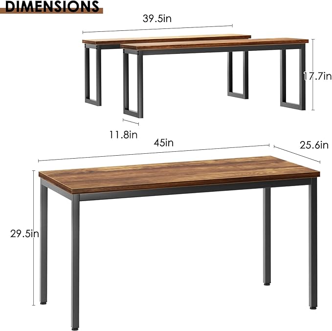 soges Kitchen Table Set with 2 Benches, Bench Dining Table Set - Image 6