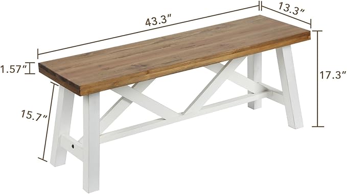 Wnutrees 43" Farmhouse Wood Bench, Rustic Solid Wood Entryway Bench Seat - Image 2