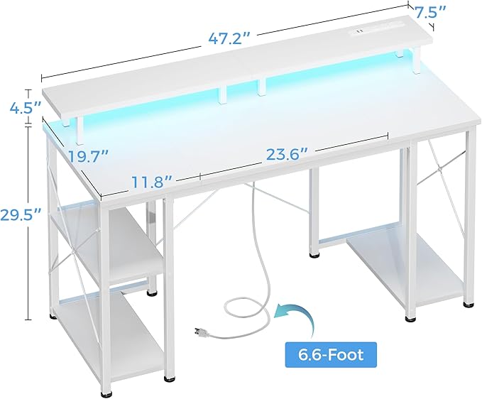 ODK 48 Inches Gaming Desk with LED Lights, Computer Desk with Monitor Stand - Image 3