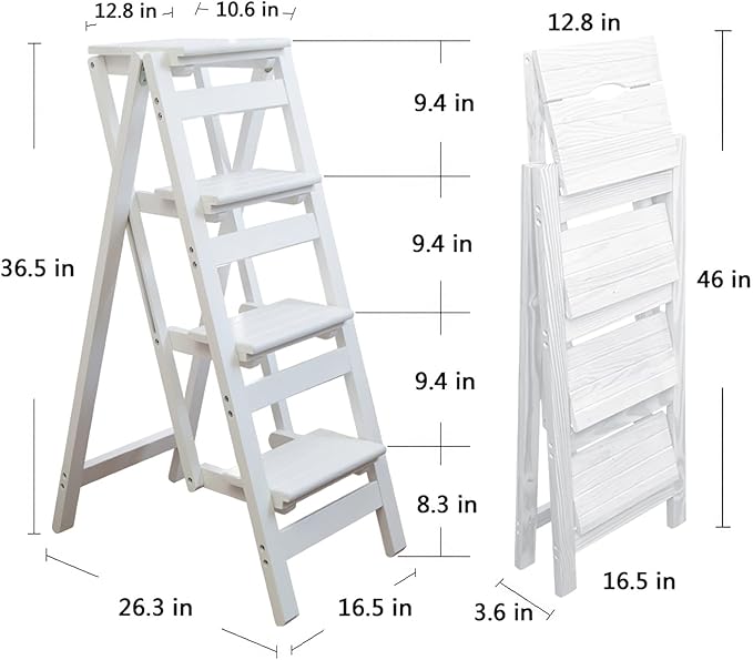 Step Stool for Adults/Step Ladder/Counter Chair, 4-Step Folding Portable Wooden - Image 3