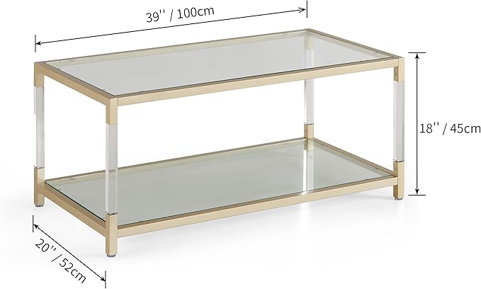 AGV LIGHTING 202205 BLEVIO Coffee Table, Modern Design Dual-Layer Coffee Table - Image 2